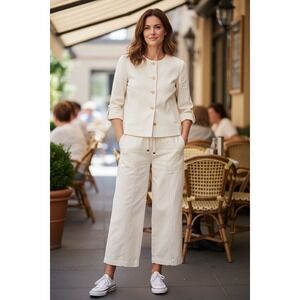 Jones New York Signature Cream Jacket and Wide Leg Pants Set Petite Small P/P